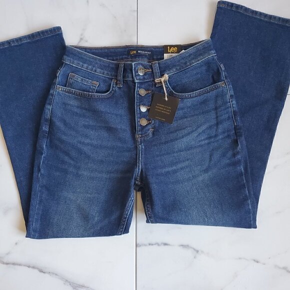 Women's Lee Barely Boot Leg Cropped Boot Cut High Rise Relaxed Fit Denim Jeans - Picture 5 of 15